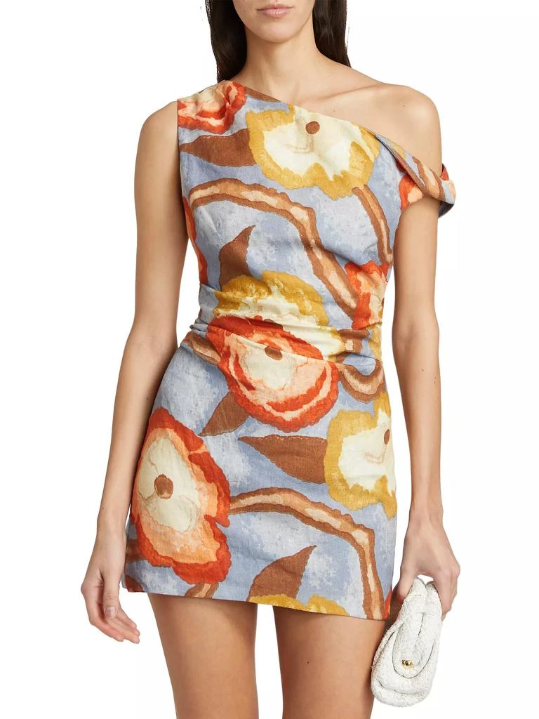 SIR. Avery Printed Linen One-Shoulder Minidress 3