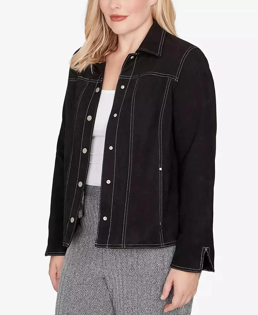 Alfred Dunner Petite Jet Setter Print Lining Faux Suede Jacket 2