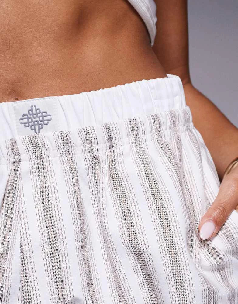 The Couture Club The Couture Club boyfriend shorts in woven beige stripe 3