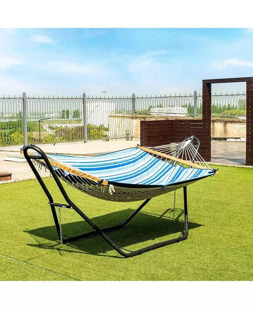 Gymax Hammock Stand Heavy Duty Steel Frame Hanging Hooks Indoor Outdoor 7