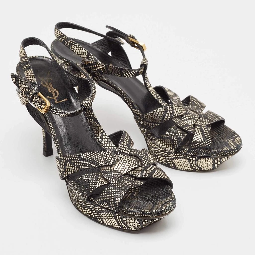 Yves Saint Laurent Saint Laurent Black/Gold Textured Leather Tribute Sandals Size 39.5 4