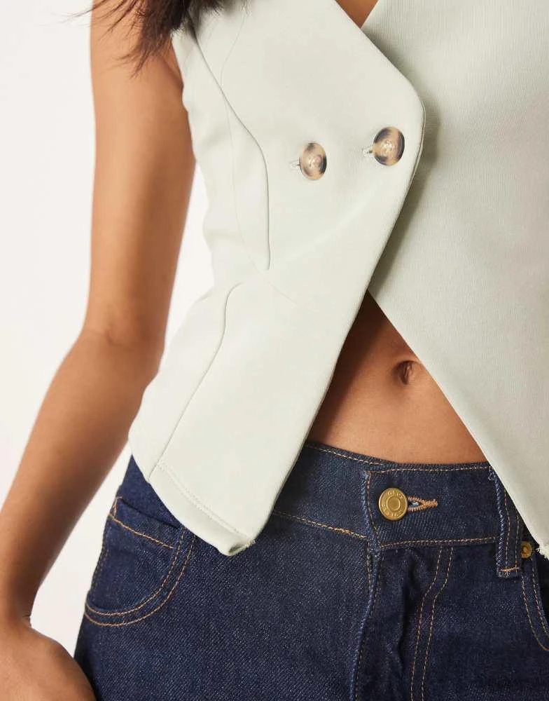 ASOS ASOS DESIGN asymmetric waistcoat in sage 3