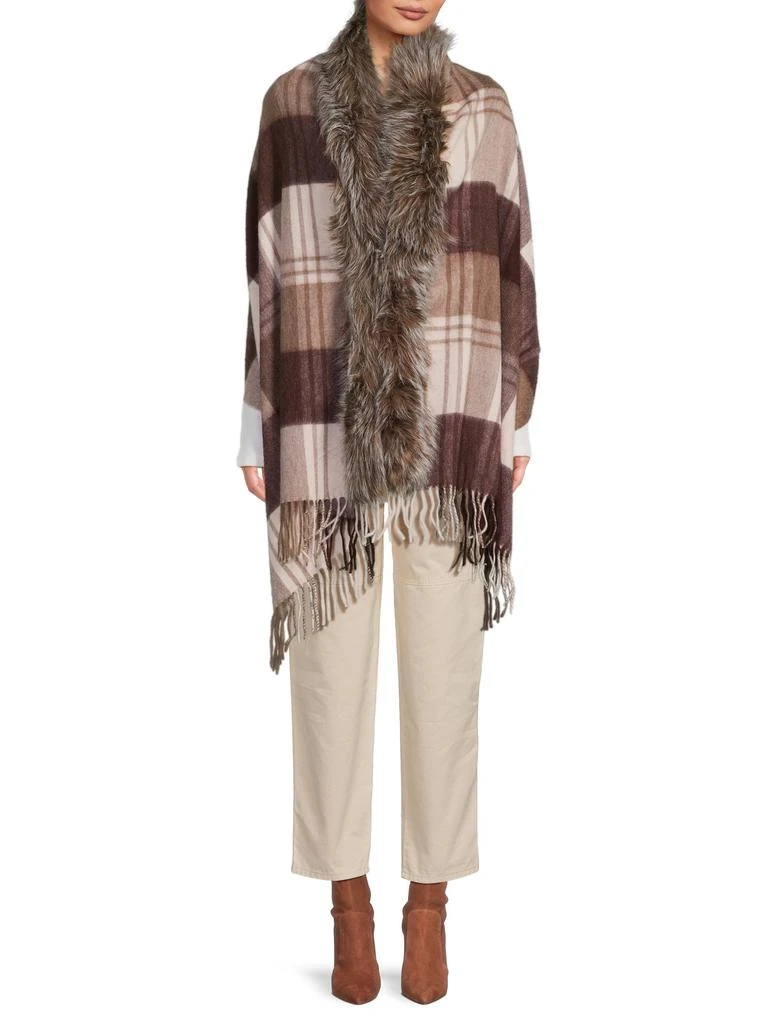 BELLE FARE Faux Fur-Tirm 
Wool-Blend Plaid Wrap 1
