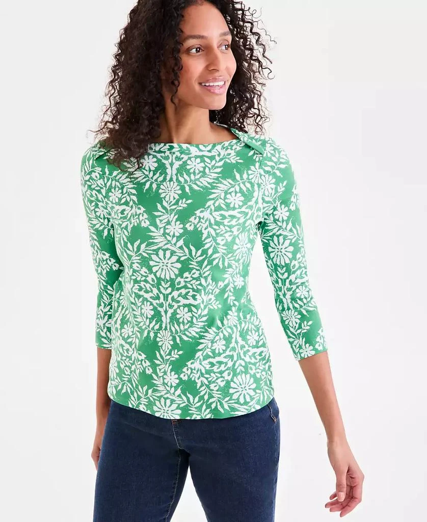 Style & Co Women's Printed Pima Cotton 3/4-Sleeve Top, Exclusively at Macy's 1