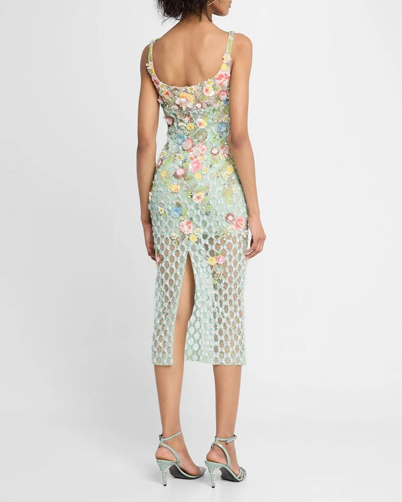 La Fuori Aurora Misty Green Twilight Blossom Embellished Midi Dress 3