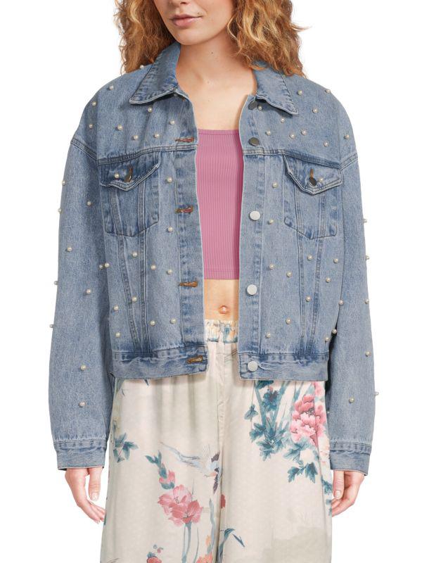 Lea & Viola Simulated Pearl Denim Jacket