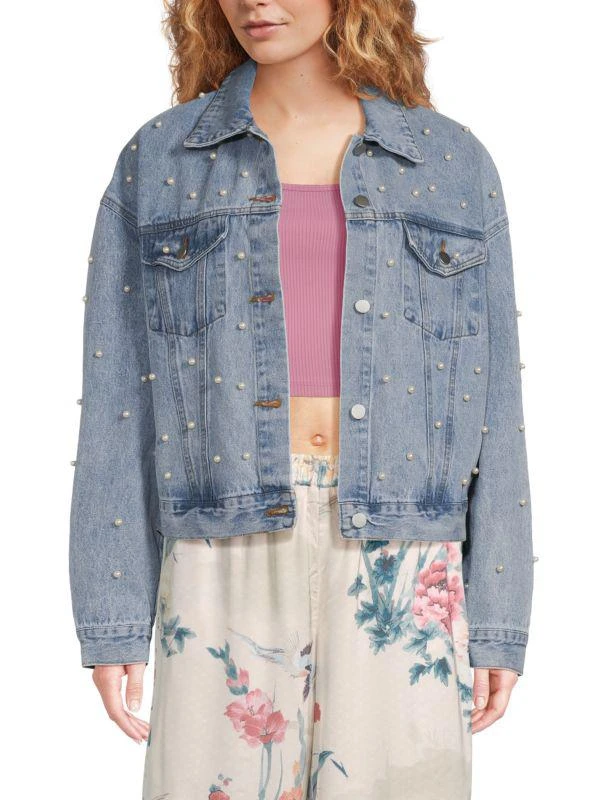Lea & Viola Simulated Pearl Denim Jacket 1