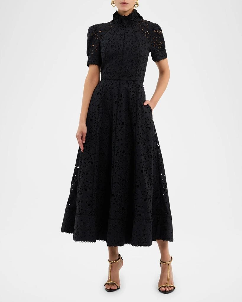 REBECCA VALLANCE Kitsu Mock-Neck Floral Lace Midi Dress 2