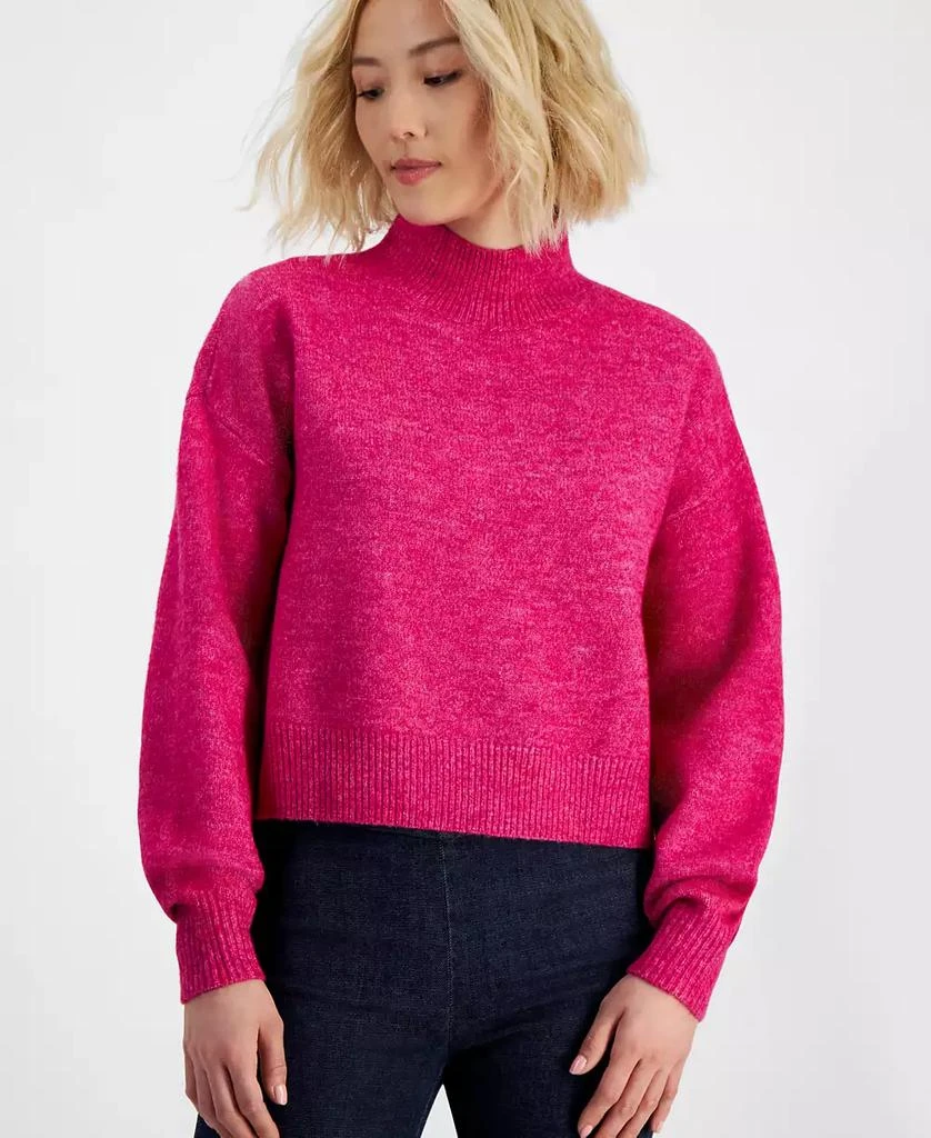 DKNY Women's Petite Mock Neck Boxy Cropped Sweater 3