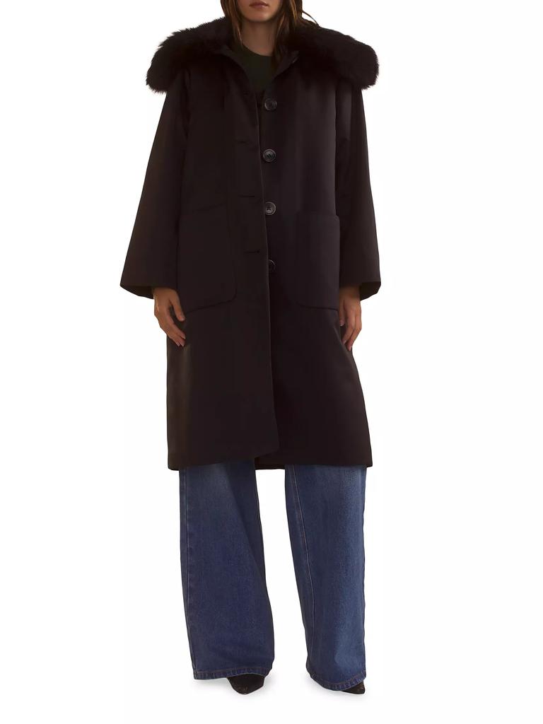 Cynthia Rowley Faux-Fur Collar Satin Coat