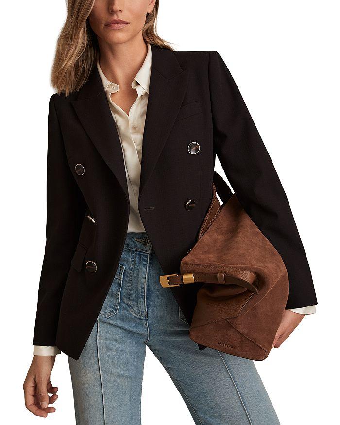 REISS Lia DNA Double Breasted Blazer Chocolate