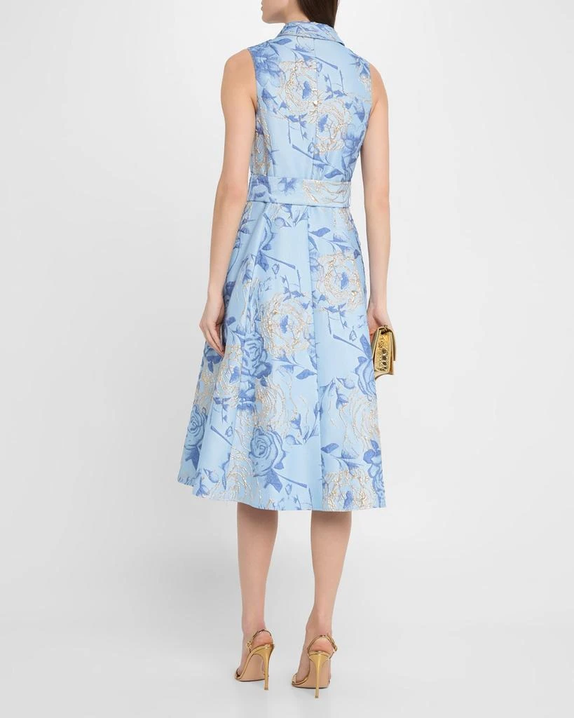 Teri Jon Metallic Floral Jacquard Midi Shirtdress 3