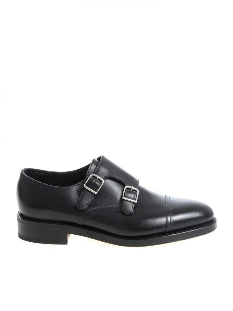 John Lobb Hand-Sewn Black Calf Leather Double Buckle Shoe 1