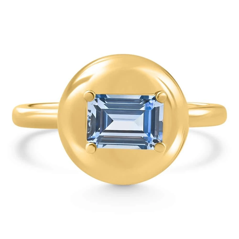 Pompeii3 Candy Button 14k Yellow Gold Emerald Cut Aquamarine Ring