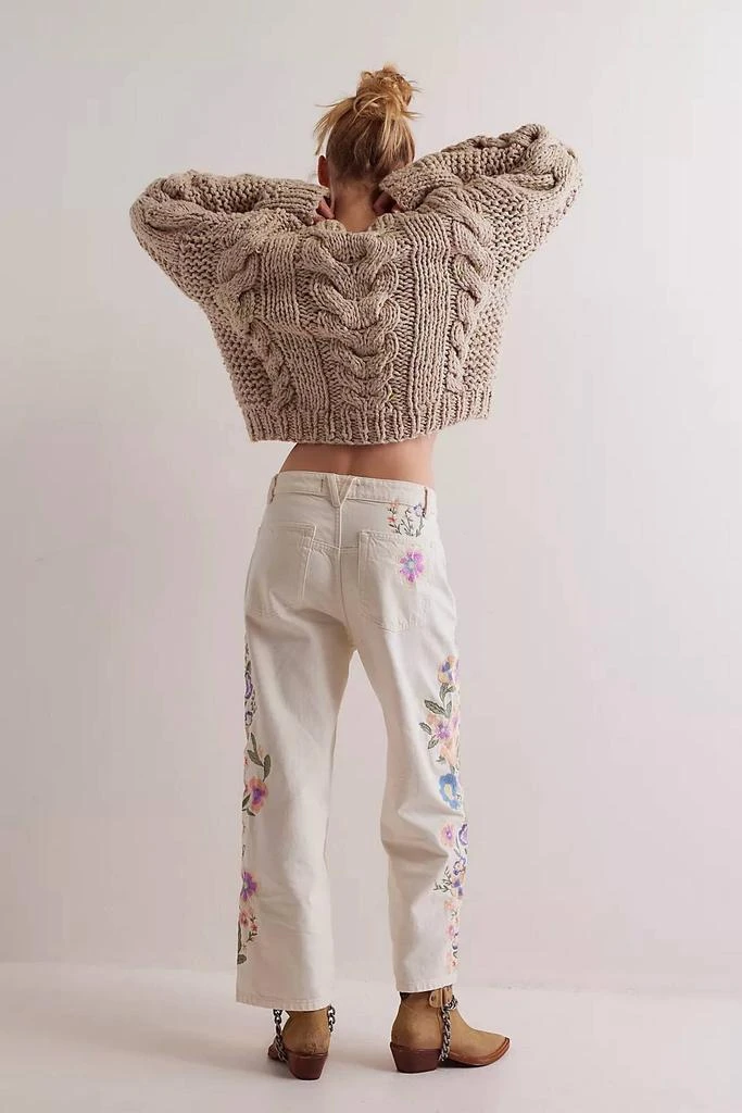 Free People Willow Floral Embroidered Jean In Ecru 2