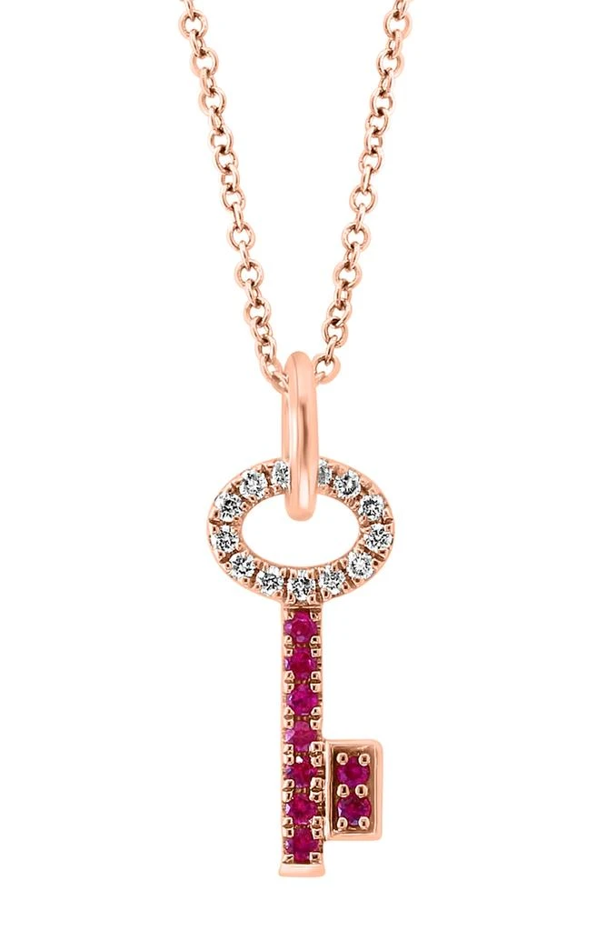 Effy 14K Rose Gold Ruby & Diamond Key Pendant Necklace - 0.10ct. 3