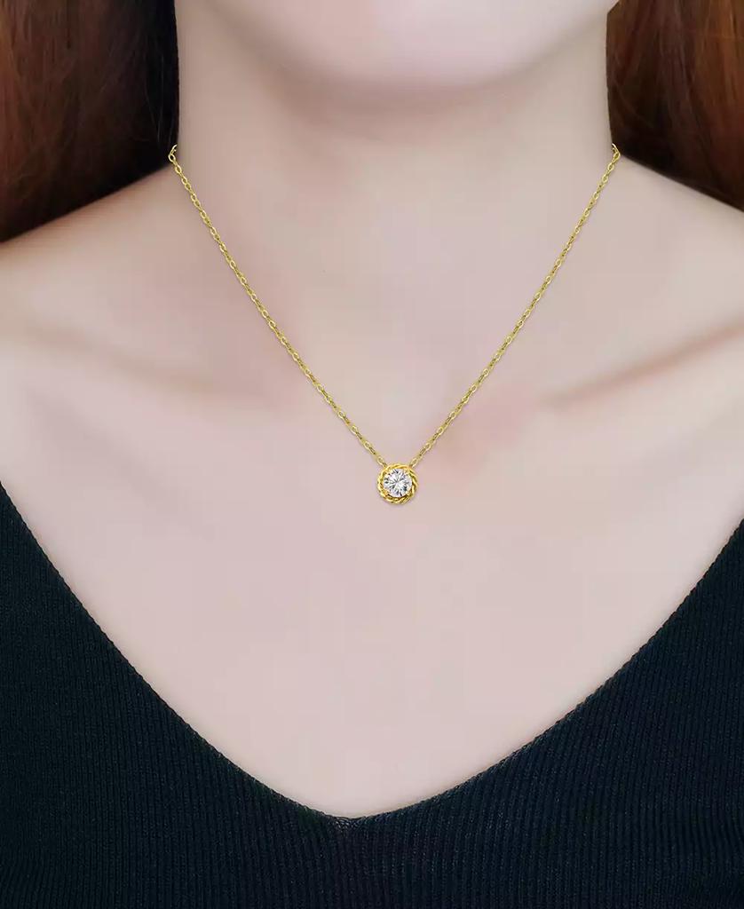 Giani Bernini (1 1/4 cttw) 6MM Round Cubic Zirconia with Polished Rope Style Border Necklace. 16" + 2" Extender. 18KT Gold over Sterling Silver. Created