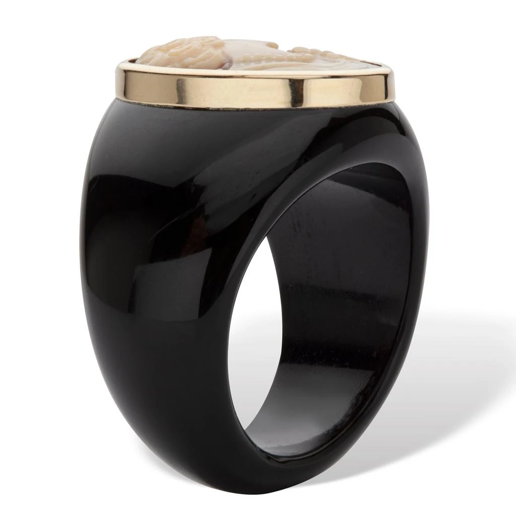 Palm Beach Jewelry Oval-Shaped Genuine Shell Cameo Genuine Onyx 10k Yellow Gold Classic Cameo Ring 2