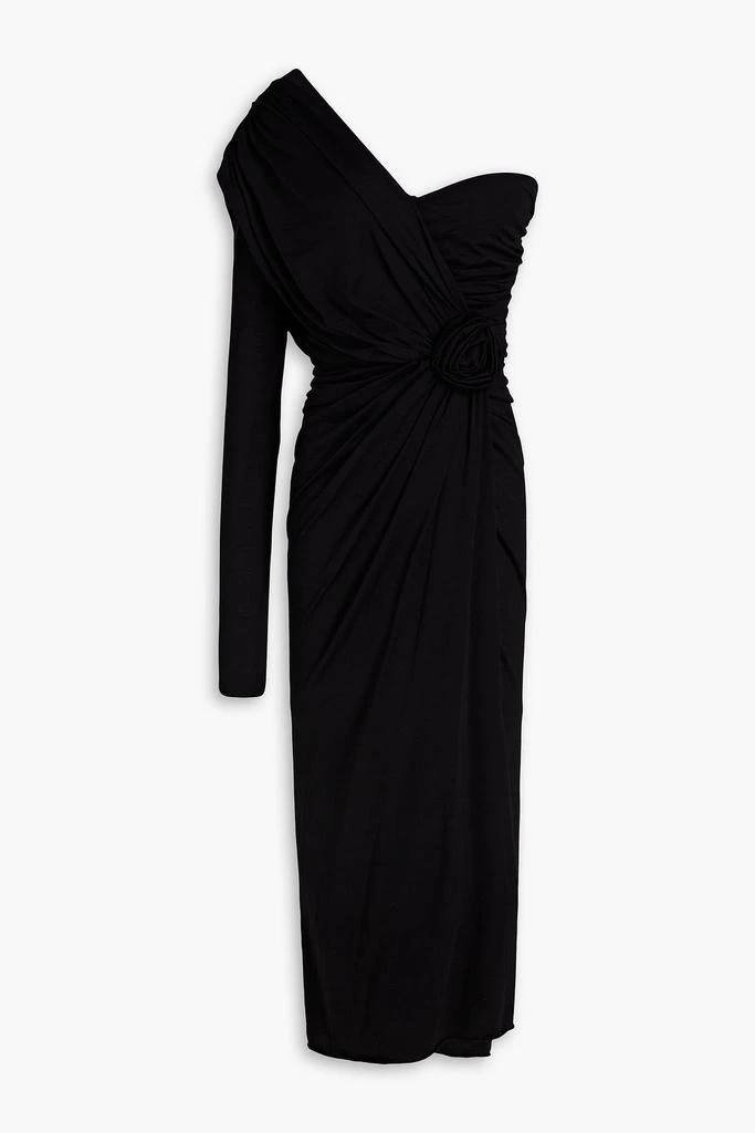 Dolce & Gabbana One-sleeve ruched wool-jersey midi dress 1