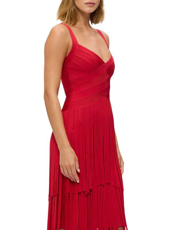 Herve Leger The Mischa Fringe Hem Bandage Midi Dress 3