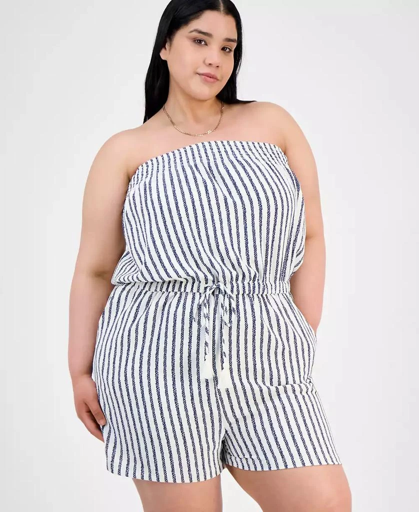 Derek Heart Trendy Plus Size Striped Strapless Romper 3
