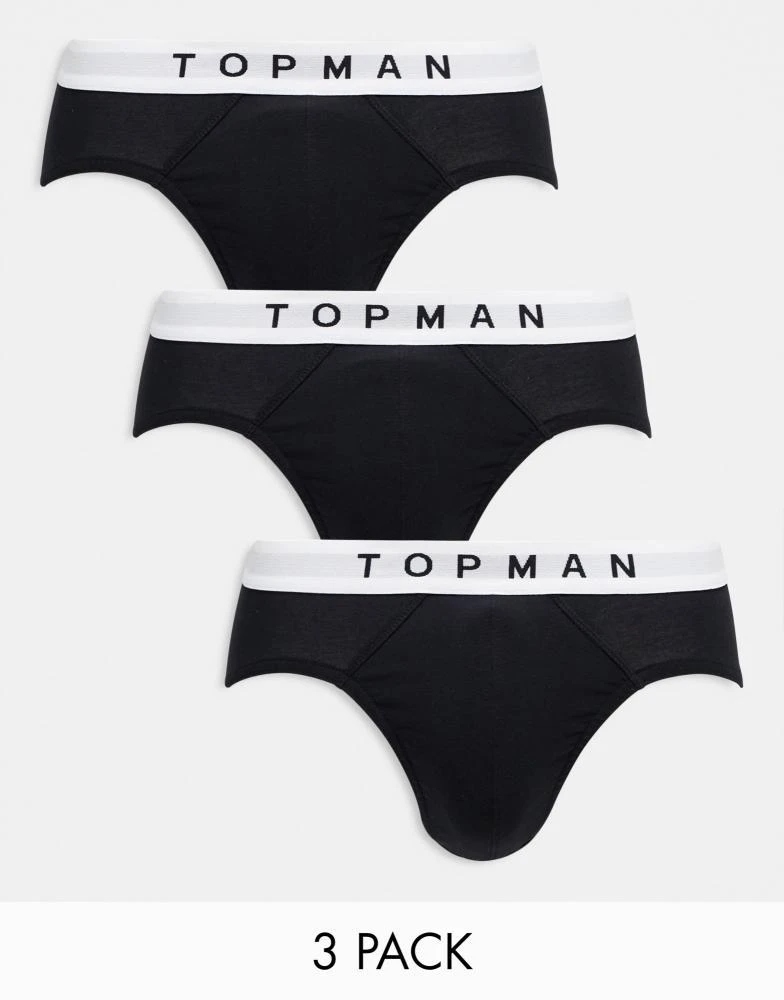 Topman Topman 3 pack briefs in black with white waistbands 1