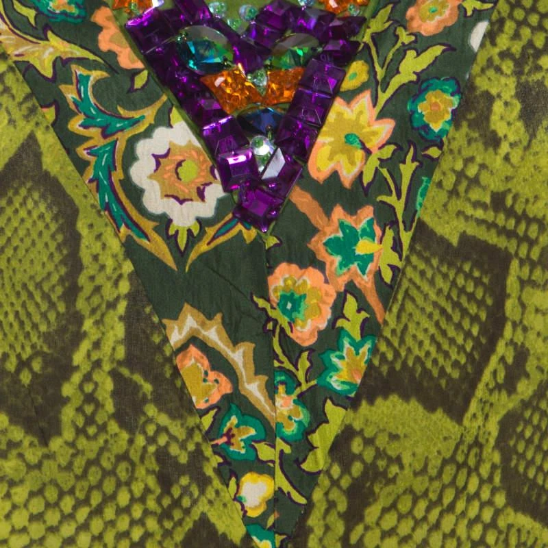 ETRO Etro Lime Green Snakeskin Print Silk Embellished Sleeveless Top L 4