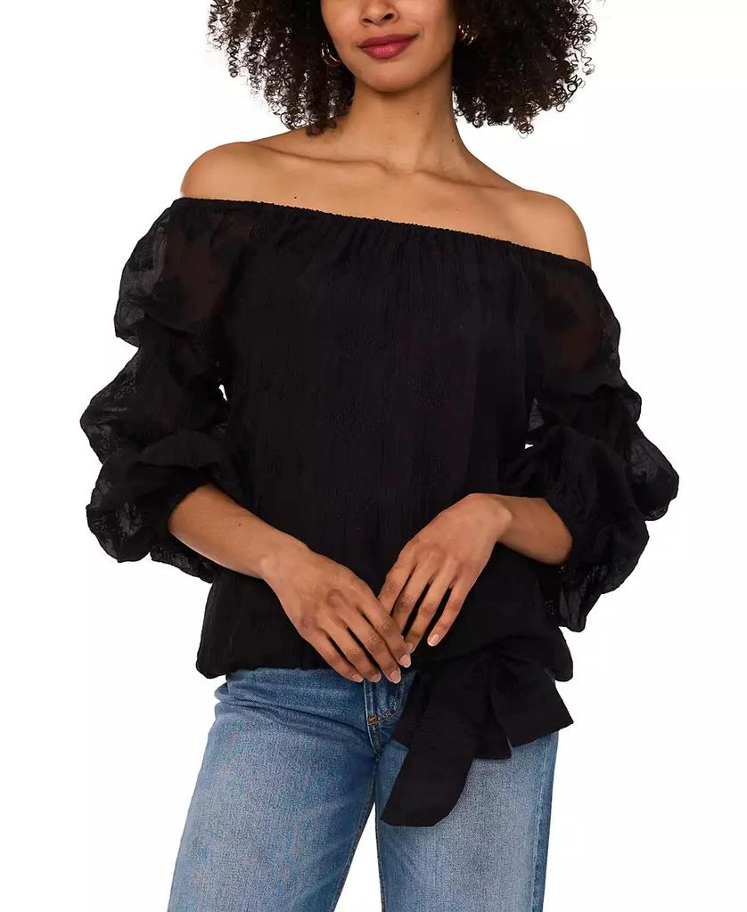 Vince Camuto Women
s Textured Off-The-Shoulder Bubble 3/4-Sleeve Tie-Front Blouse 1