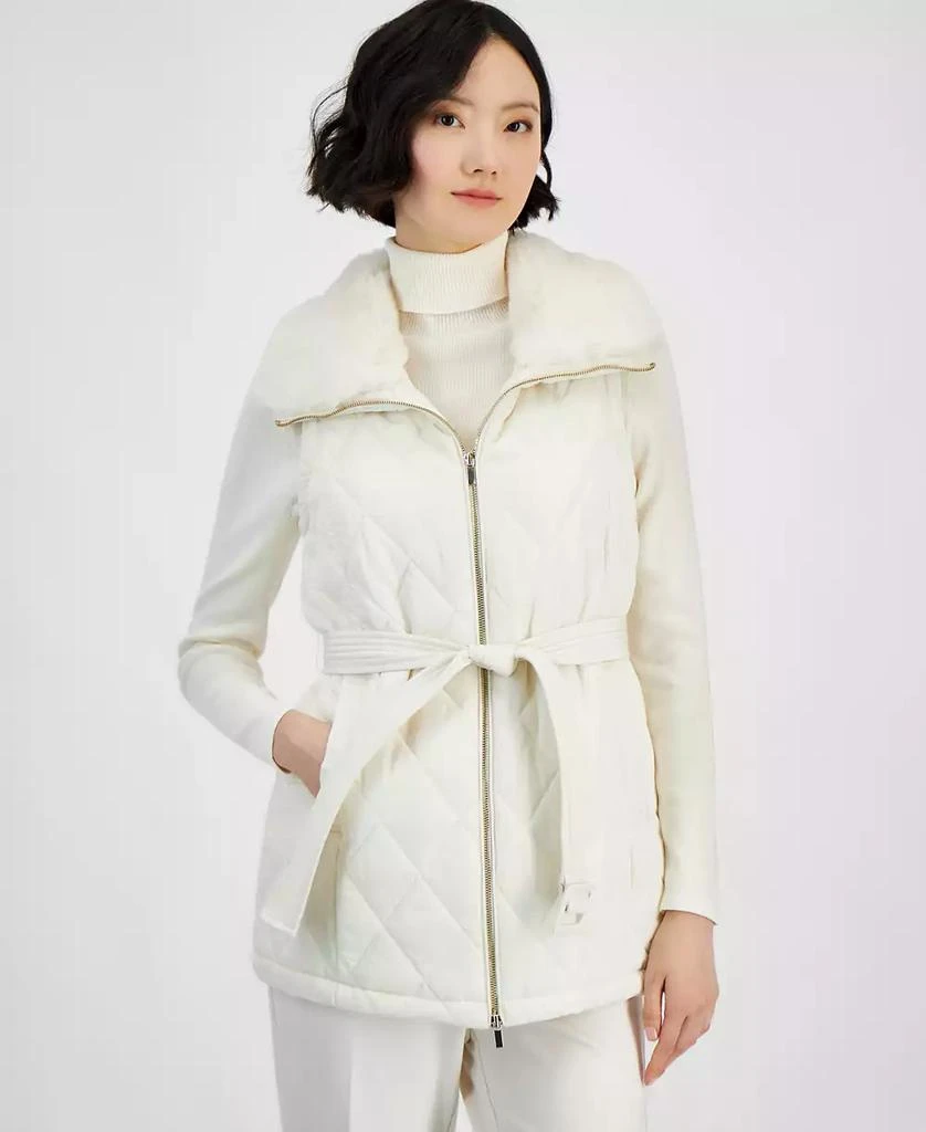 Anne Klein Women's Faux-Fur-Collar Quilted Vest 1