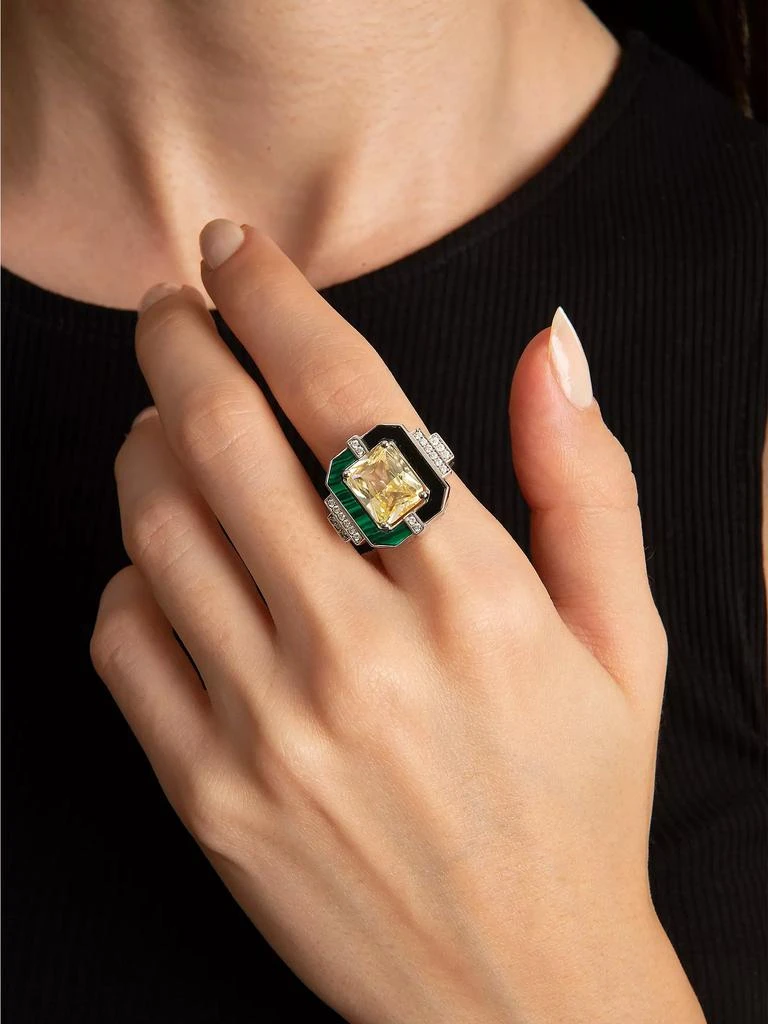 Melis Goral Luna Luce 18K White Gold, Diamond, Yellow Topaz & Malachite Ring 3