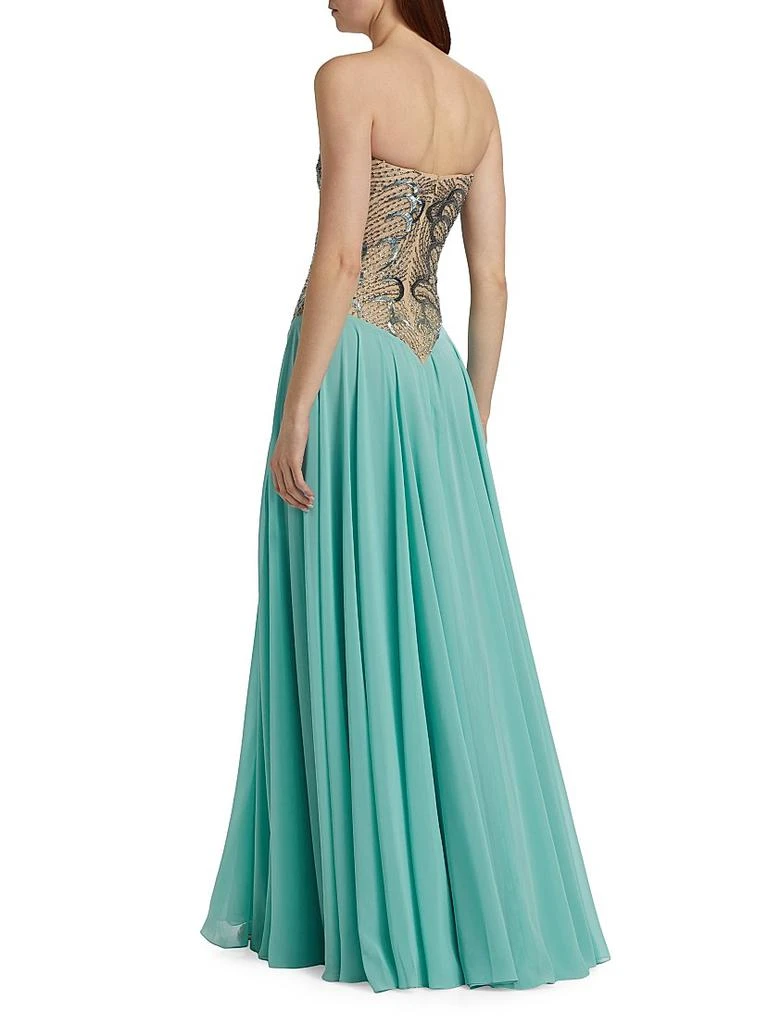 REEM ACRA Embroidered Bodice Chiffon Strapless Gown 5
