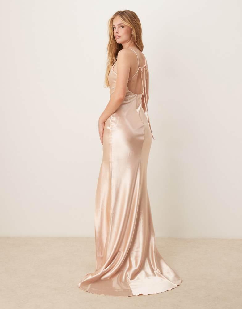 True Decadence True Decadence V neck midi dress in champagne satin