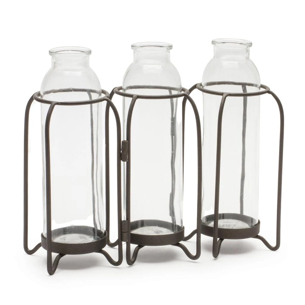 Hivvago Bottle Vases in Iron Holder 19.75"L