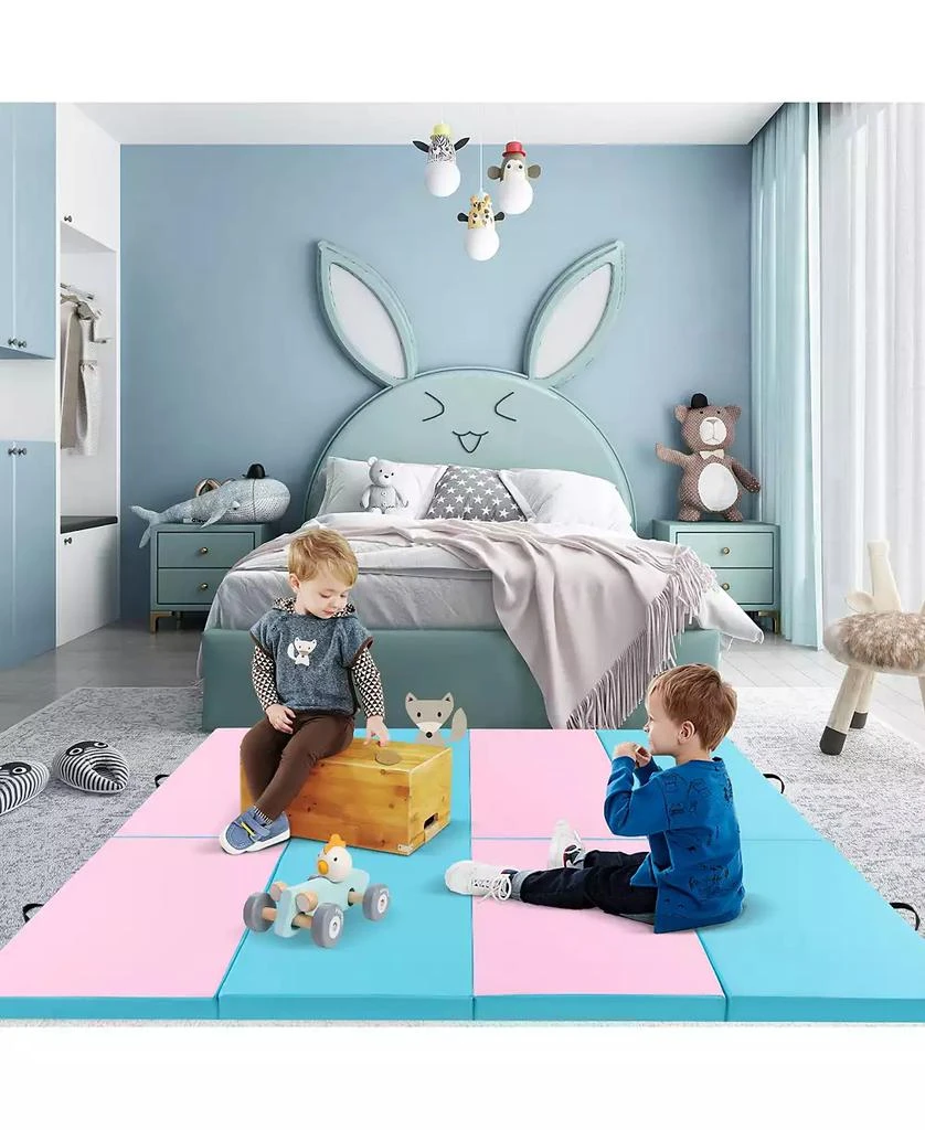 GOUUN 4-Panel PU Leather Folding Exercise Mat with Carrying Handles-Pink 
Blue 10