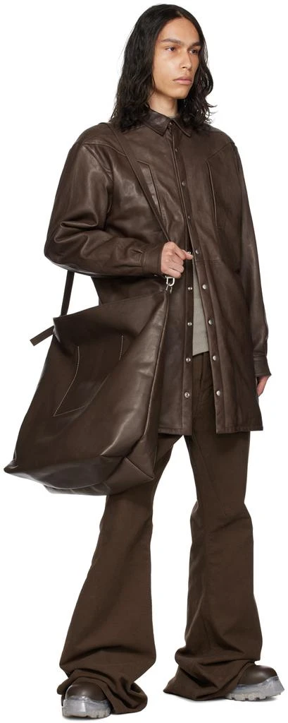 Rick Owens Brown Jumbo Fogpocket Leather Jacket 4