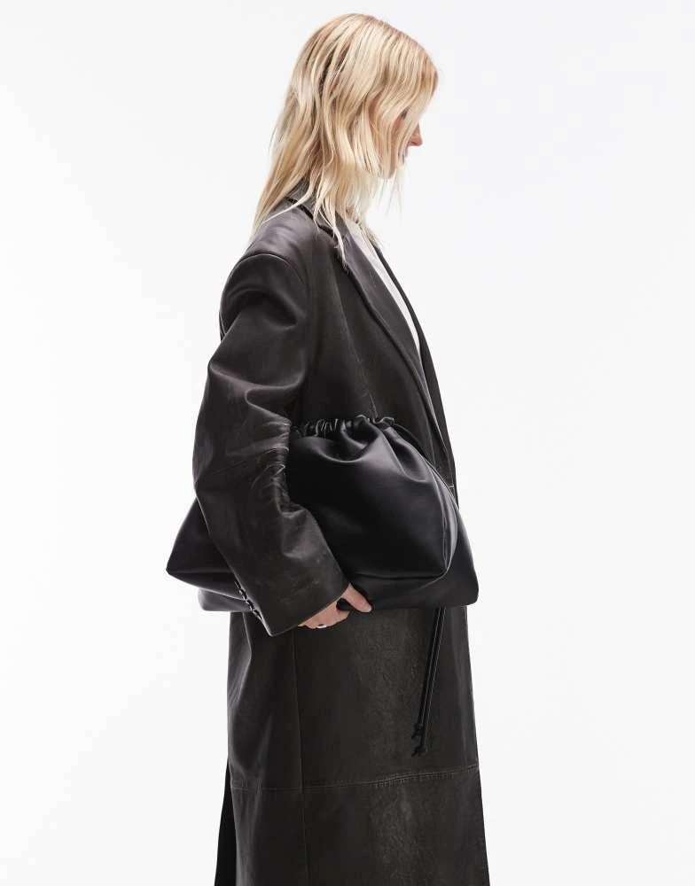 Topshop Topshop premium real leather coat in washed black 4