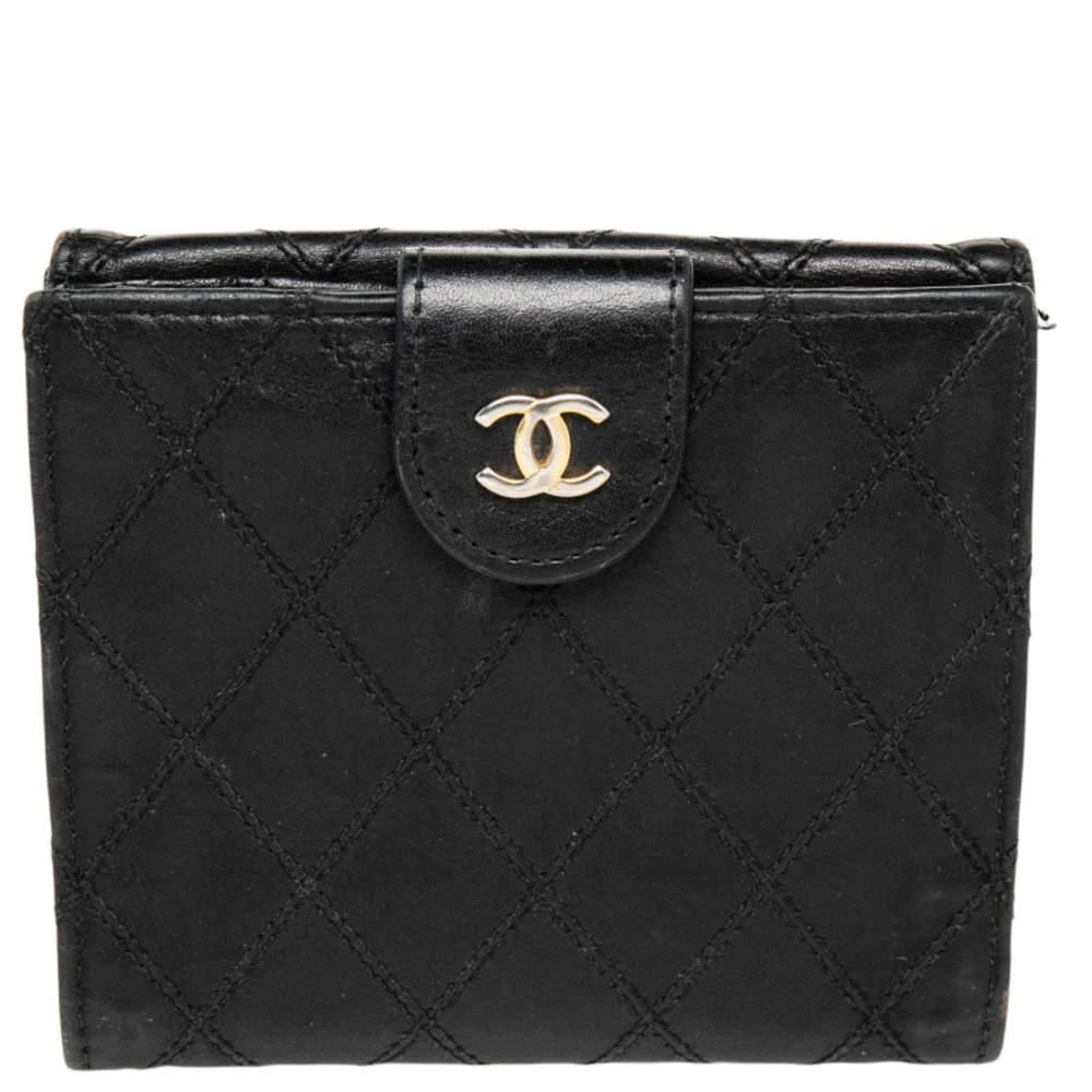 Chanel Chanel Black Double Quilted Leather Vintage Trifold Wallet 4