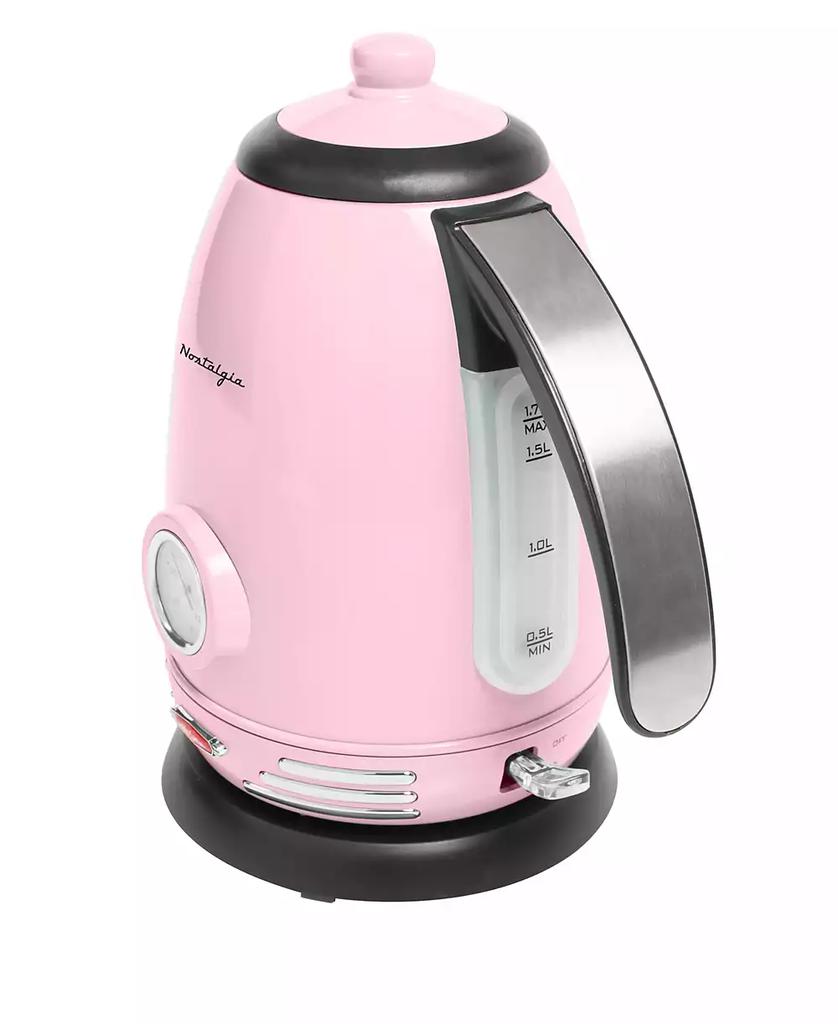 Nostalgia Retro 1.7 Liter Stainless Steel Electric Water Kettle with Strix Thermostat