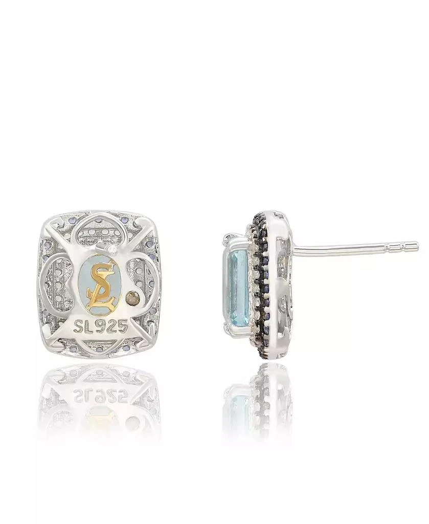 Suzy Levian New York Suzy Levian Sterling Silver Emerald Cut Topaz And Sapphire Double Halo Stud Earrings 2