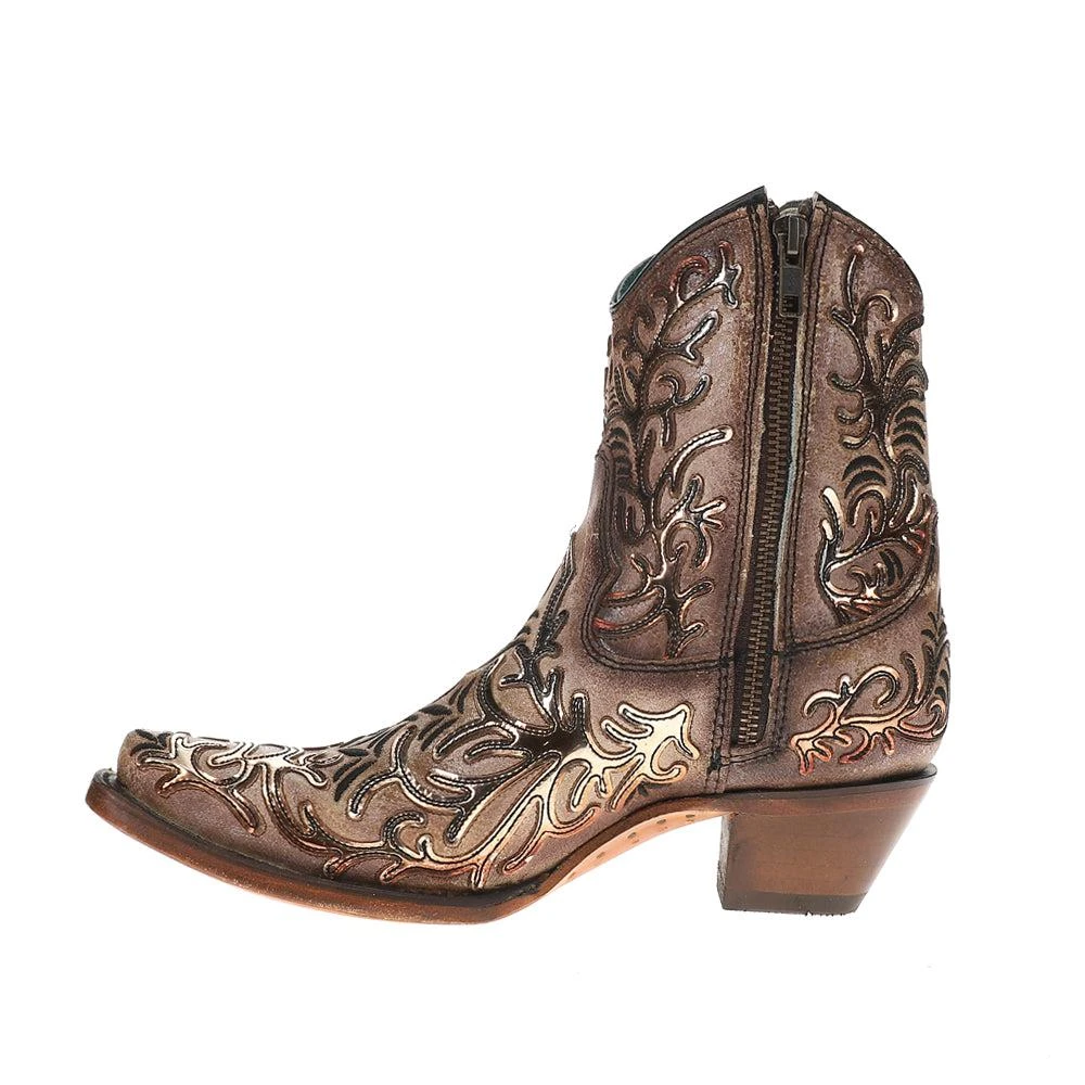 Corral Boots Embroidered Metallic Snip Toe Zippered Cowboy Booties 3