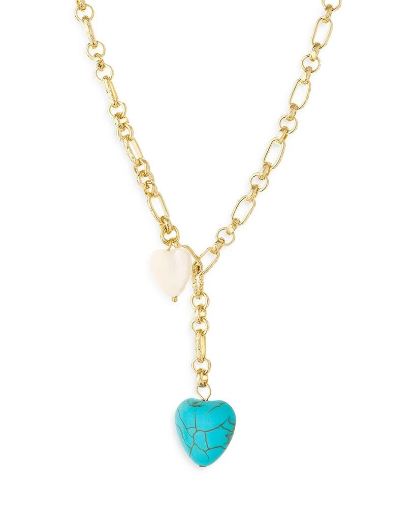 Ettika Jewelry Turquoise & Mother of Pearl Heart 18K Gold Plated Lariat Necklace, 15" 1