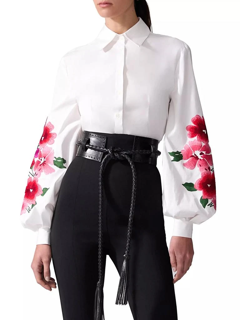 Carolina Herrera Embroidered Puff Sleeve Button-Front Shirt 4