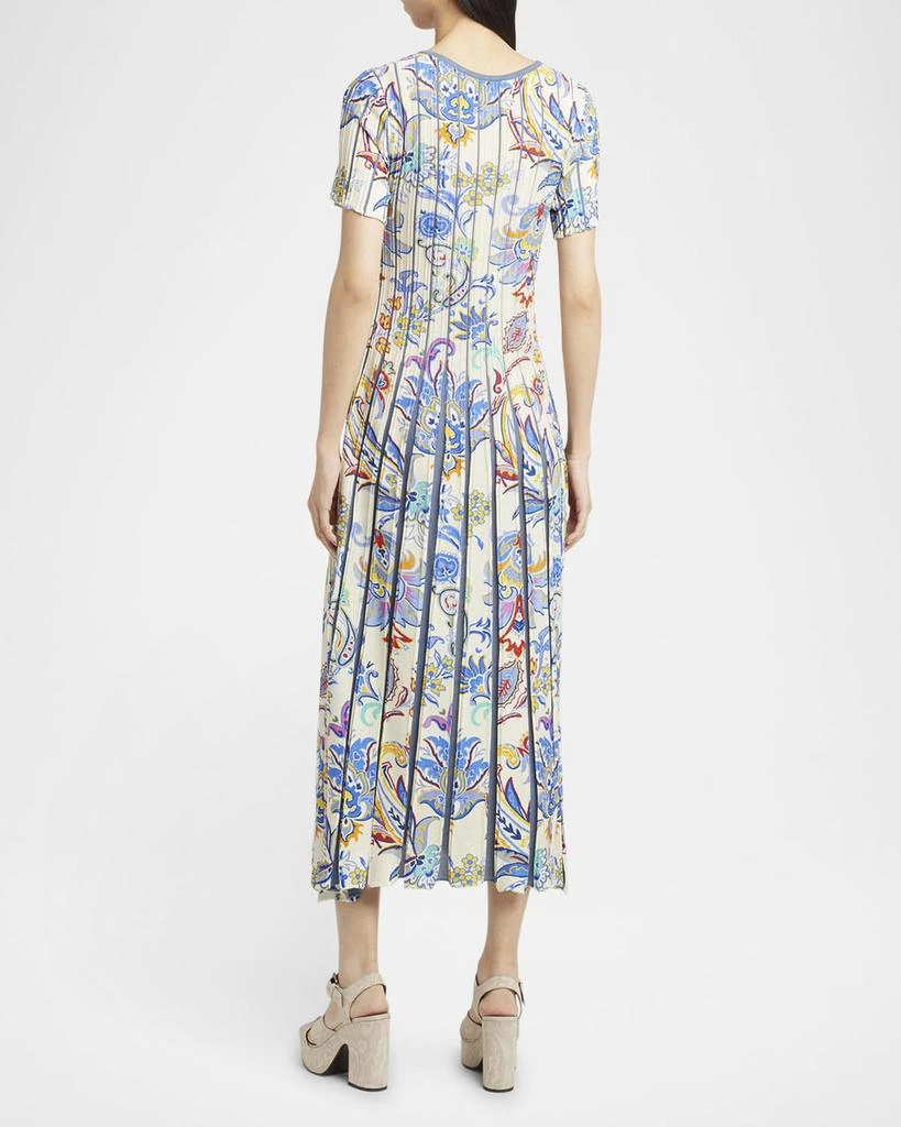 ETRO Blue Bouquet Pleated Knit Midi Sweater Dress 3