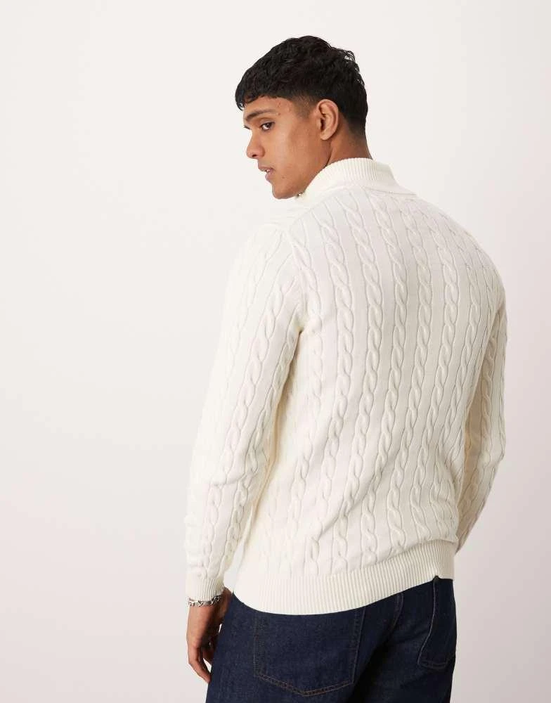 Gant GANT cotton cable knit half zip jumper with logo in cream 4