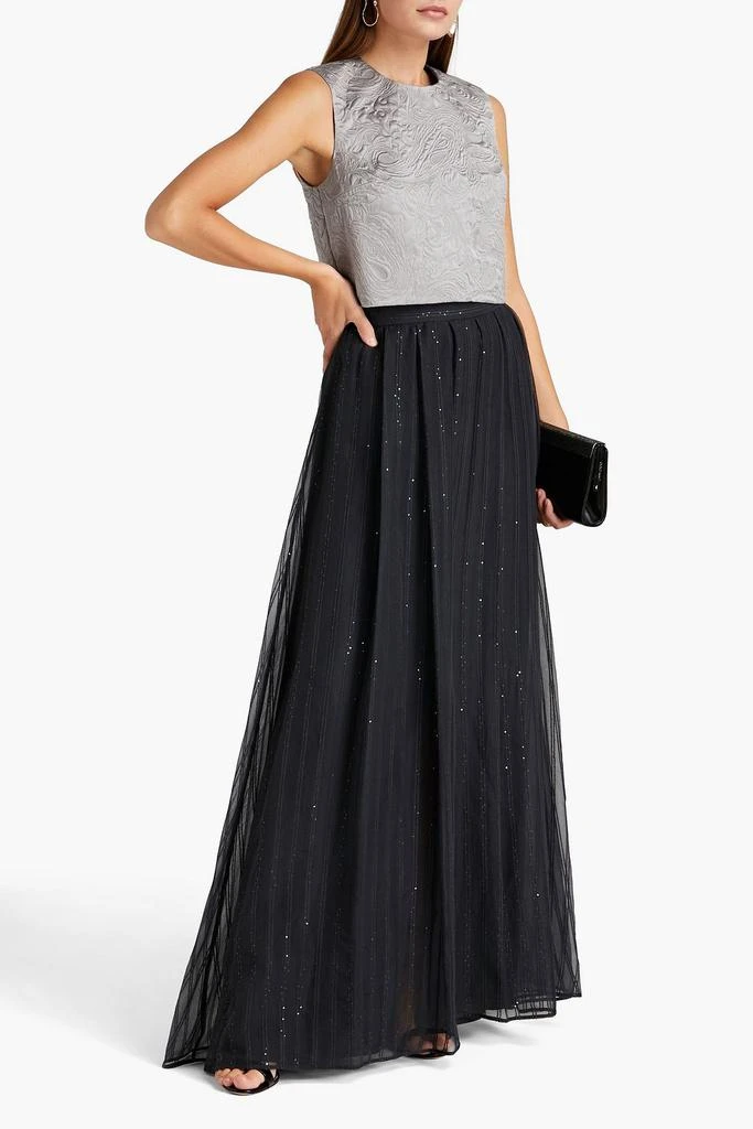 Brunello Cucinelli Cropped embroidered silk-blend cloqué top 2