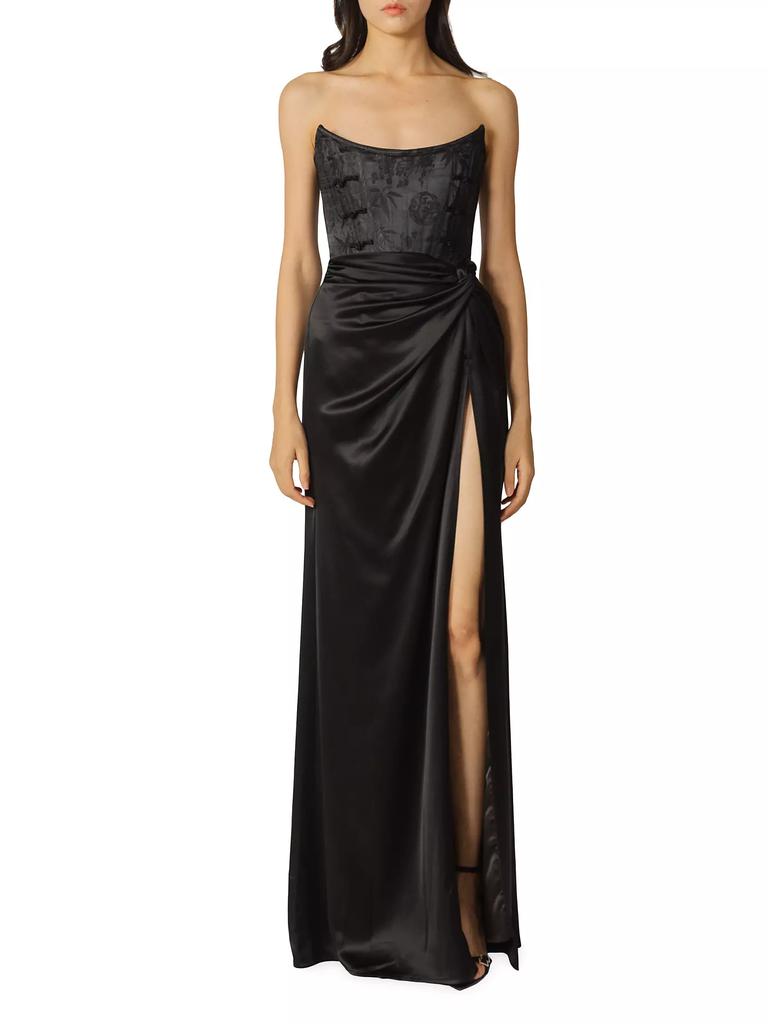 SAU LEE Julia Satin Corset Strapless Gown