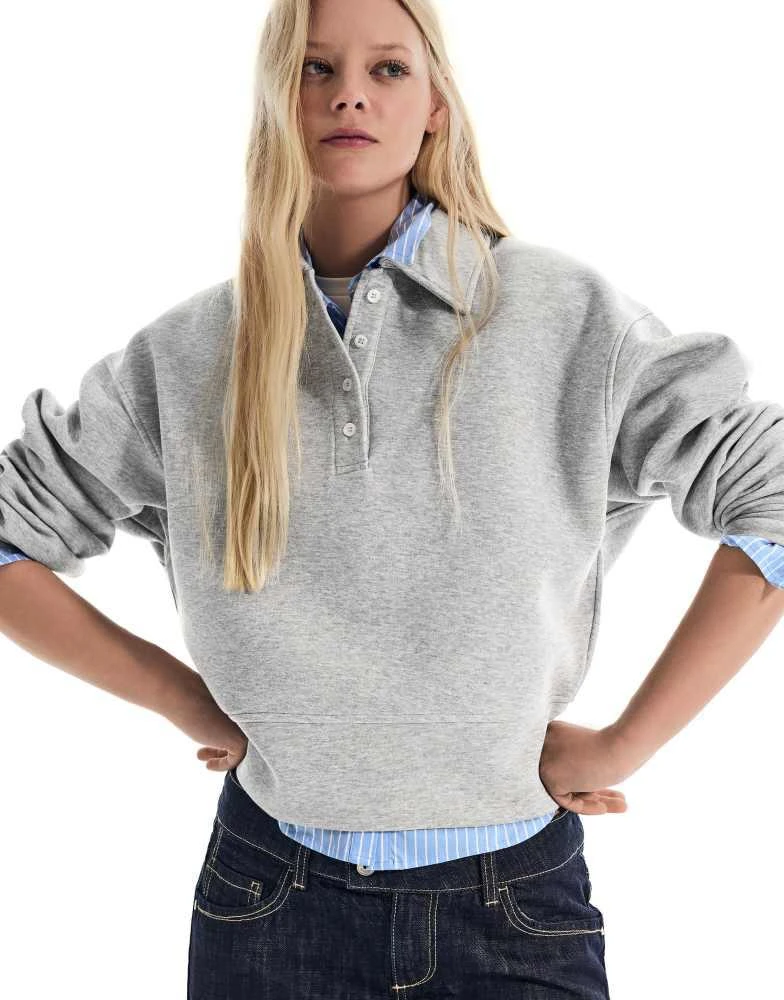 Bershka Bershka Long sleeve polo shirt with sash in light grey