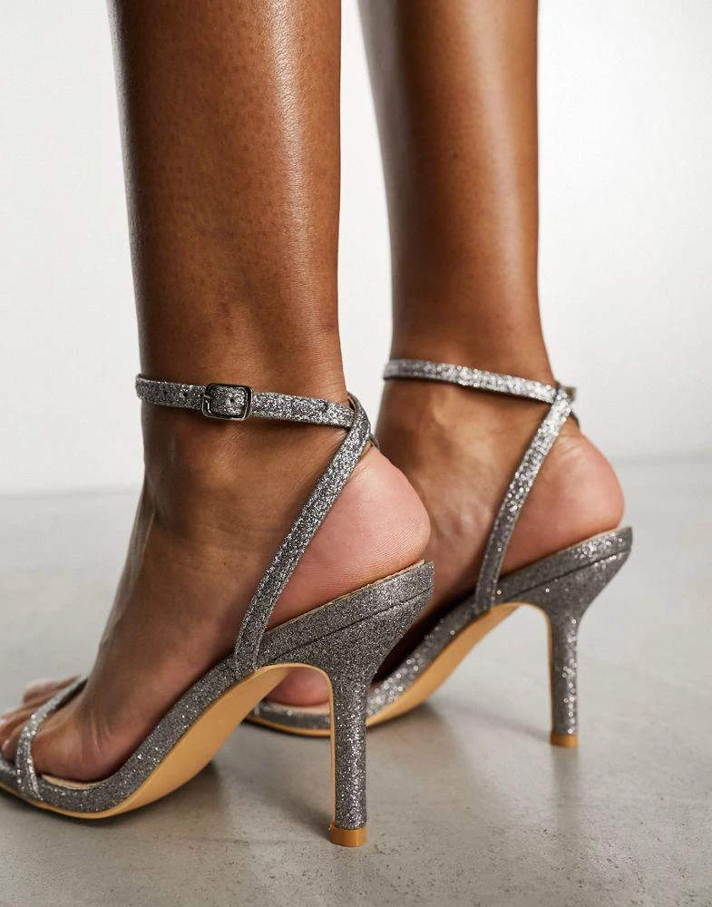 Glamorous Glamorous barely there heeled sandals in silver glitter 4