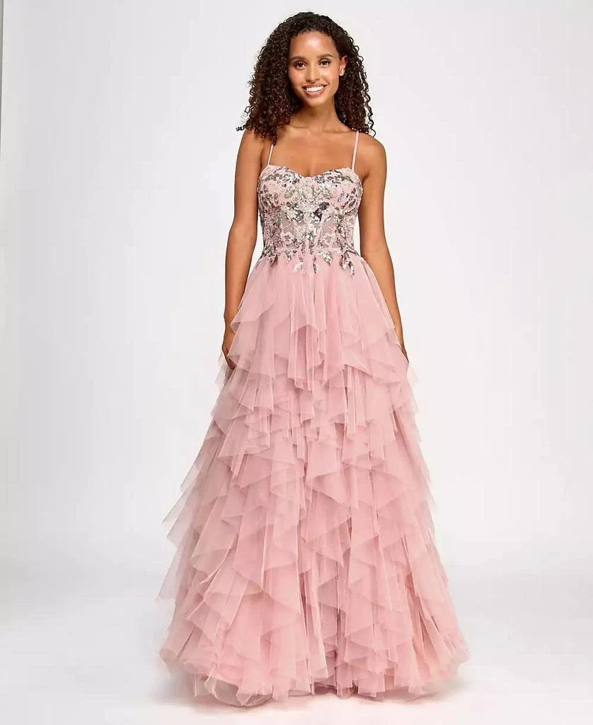 City Studios Juniors' Embroidered Sequined Ruffled Ball Gown, Created for Macy's 3