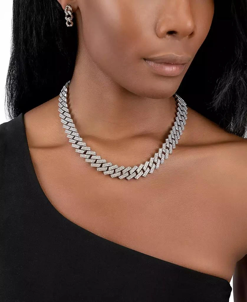 ADORNIA Silver-Tone Edgy Cuban Crystal Chain 18" Necklace 2